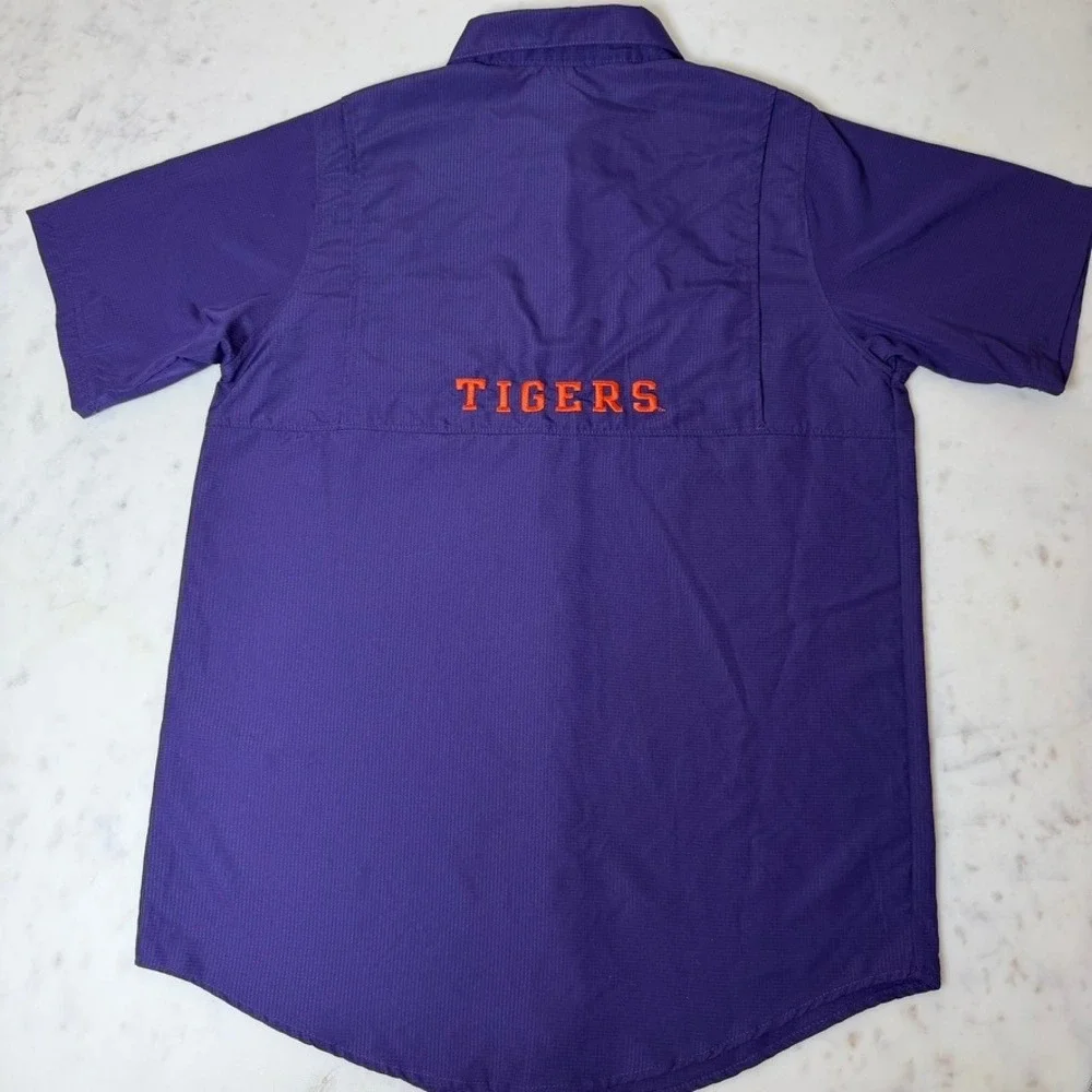 ProEdge Clemson Tigers Mens‎ Small Purple Fishing Shirt Short Sleeve Button Down